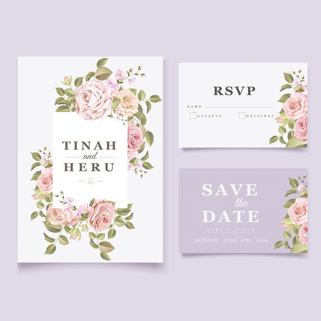 Elegant floral wedding invitation card template