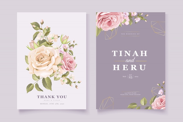 エレガントな花の結婚式の招待カード