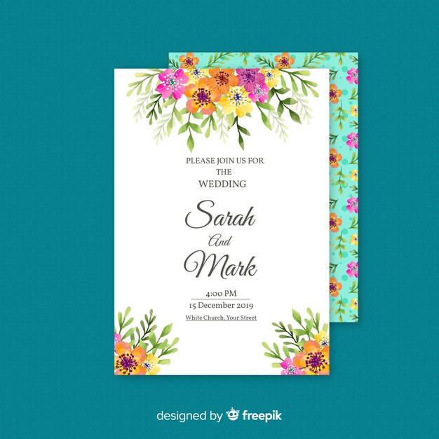 エレガントな花の結婚式の招待状