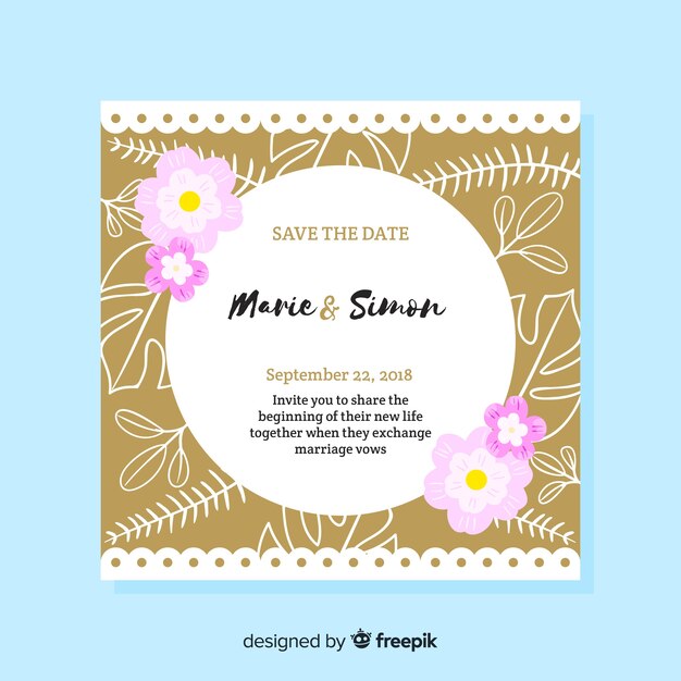 Elegant floral wedding invitation template with golden elements
