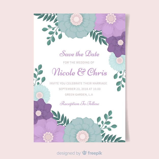 Elegant floral wedding invitation template