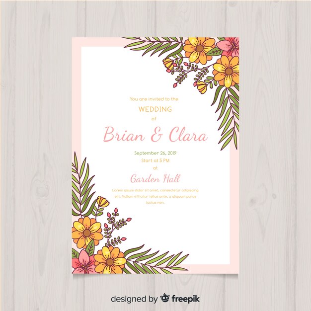 Elegant floral wedding invitation template