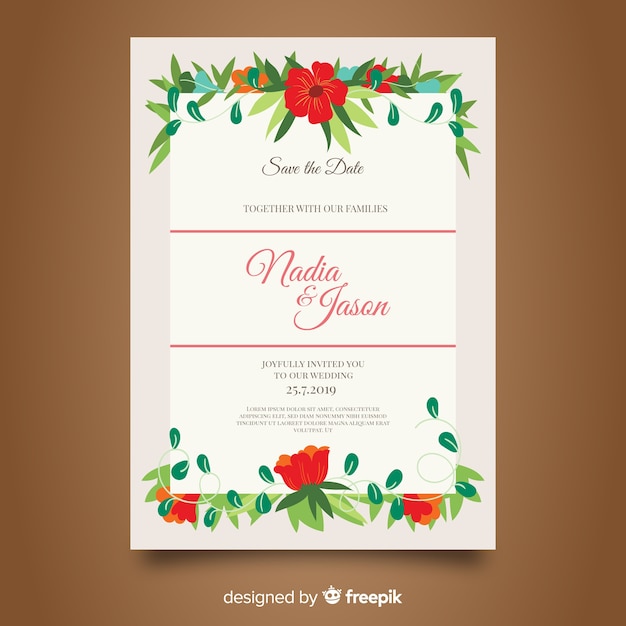 Elegant floral wedding invitation template