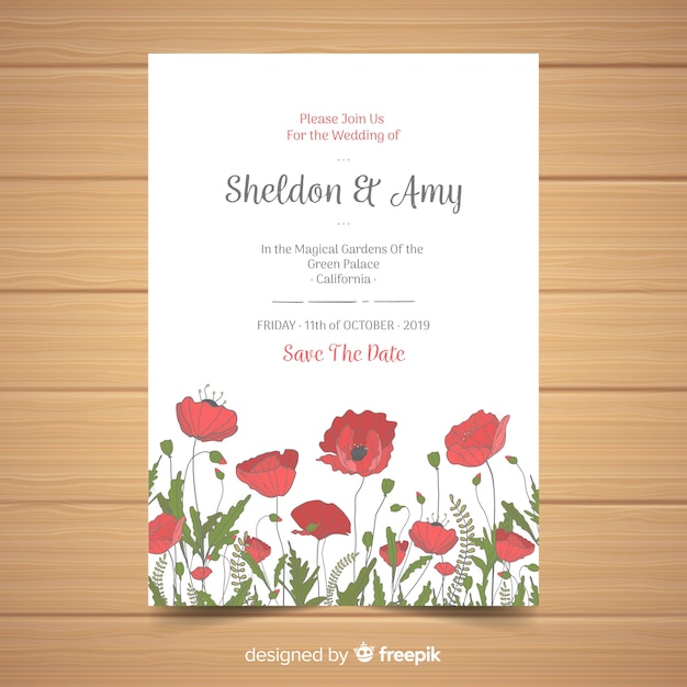 Elegant floral wedding invitation template