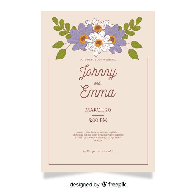 Elegant floral wedding invitation template