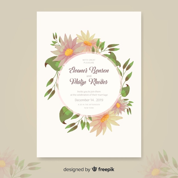 Free vector elegant floral wedding invitation template