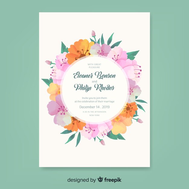 Elegant floral wedding invitation template