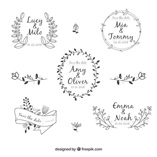 Free vector elegant floral wedding ornament collection