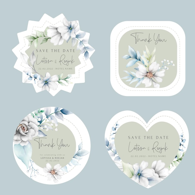 Free vector elegant flower label collection with beautiful floral wreath