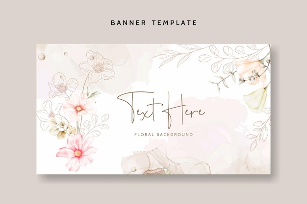 Free vector elegant flower line and watercolor floral background