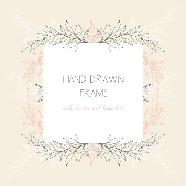 Elegant frame with hand drawn leaves and branches