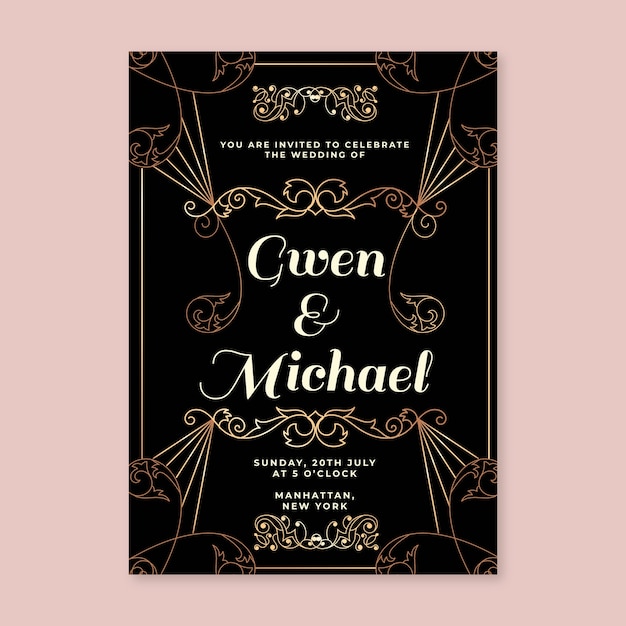 Free vector elegant gold wedding party invitation