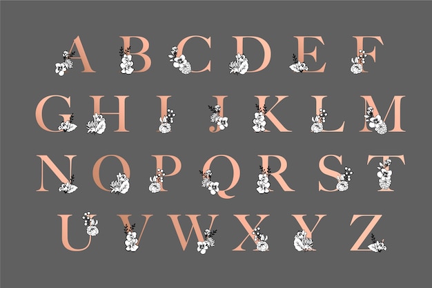 Free vector elegant golden alphabet with flowers