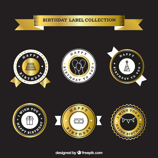 Free vector elegant golden birthday stickers pack