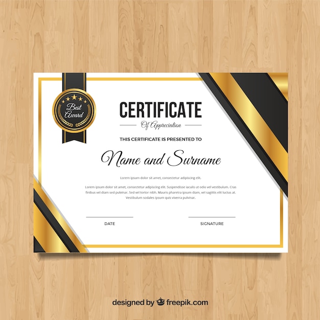 Elegante modello di certificato d'oro