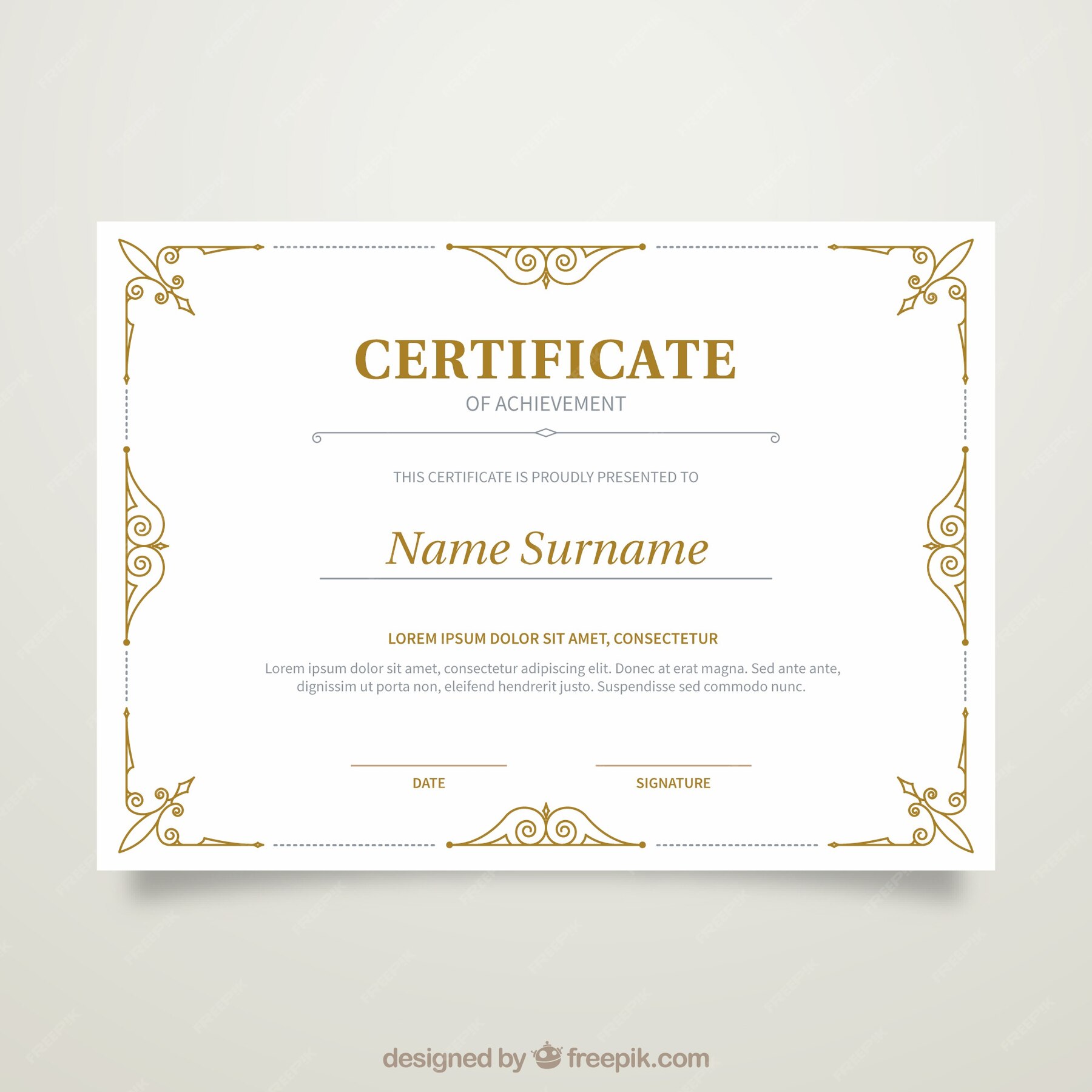 Free Vector Elegant Golden Certificate