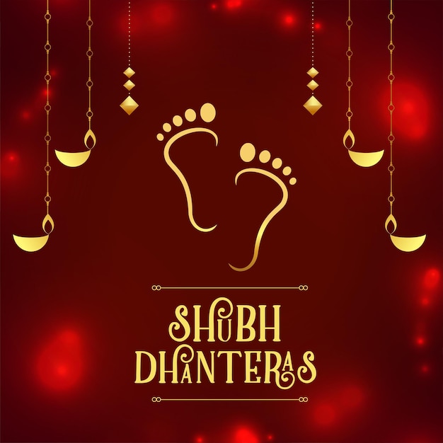 Free vector elegant golden goddess charan on bright background for shubh dhanteras festival