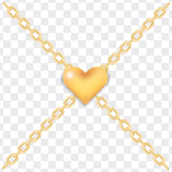 Elegant golden heart on crossed gold chains, lock