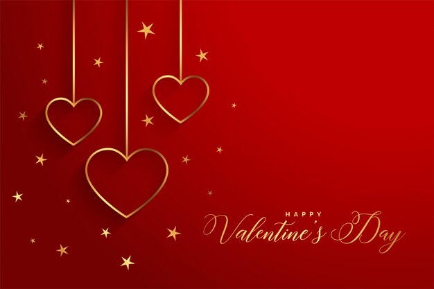 Elegant golden hearts on red valentines day greeting card