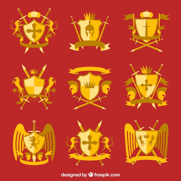 Free vector elegant golden knight emblems