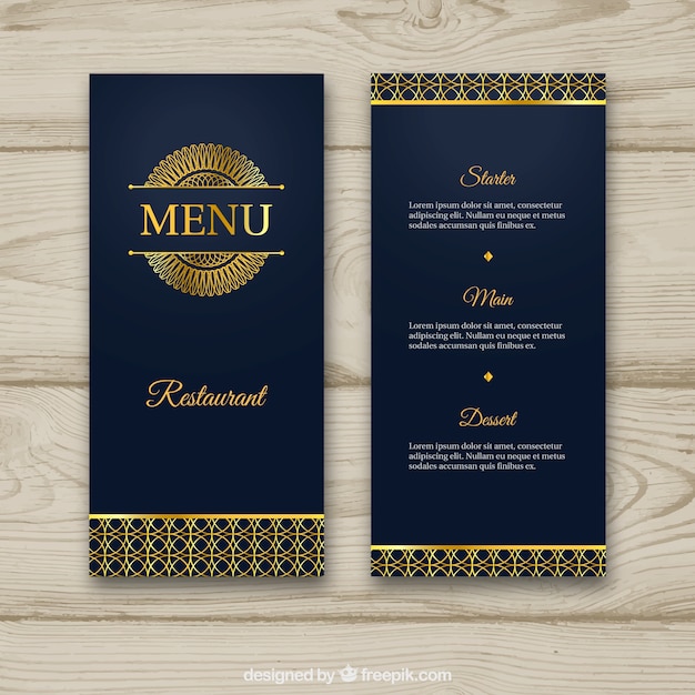 Vettore gratuito elegante modello di menu dorato