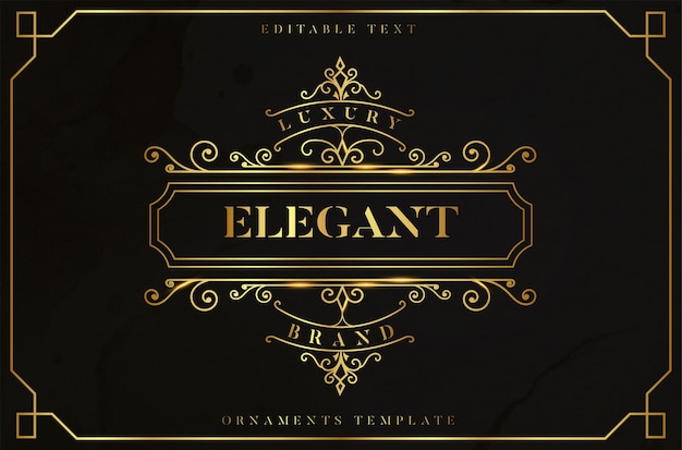 Free vector elegant golden ornament frame with editable golden text effect