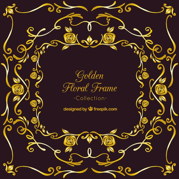 Vettore gratuito eleganti cornici ornamentali d'oro su uno sfondo nero