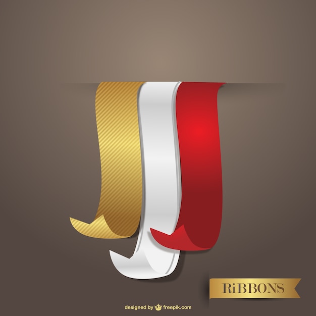 Free vector elegant golden, red and white ribbons