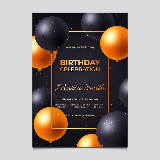 Free vector elegant gradient birthday invitation template