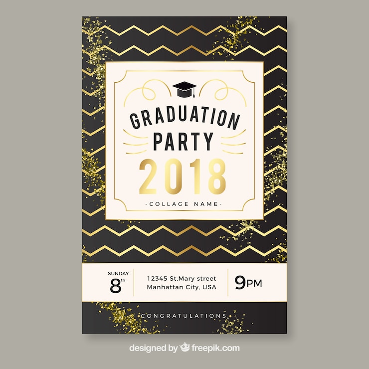 Free Vector elegant graduation party invitation template with flat design