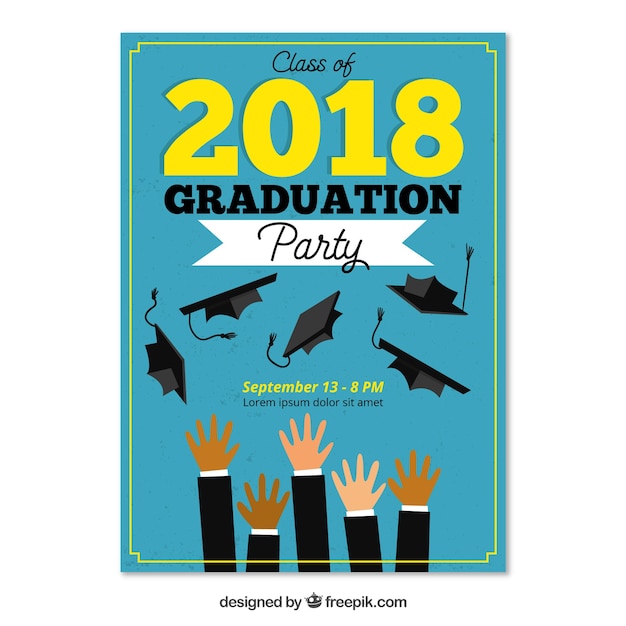 Free vector elegant graduation party invitation with flat design