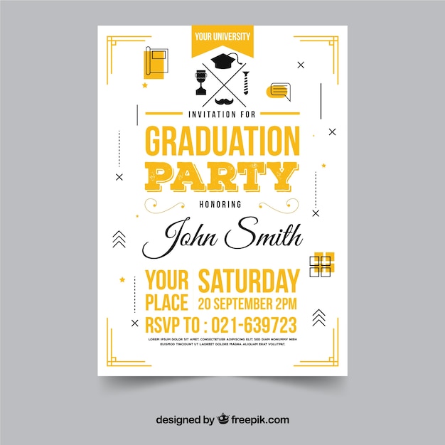 Free vector elegant graduation party invitation with flat design