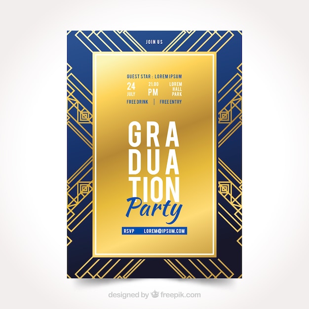 Free vector elegant graduation party invitation with golden style