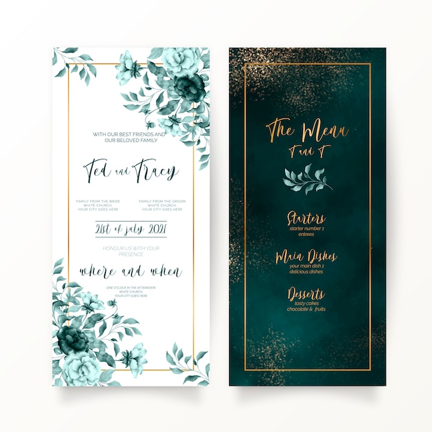 Elegant green floral and watercolor wedding stationery