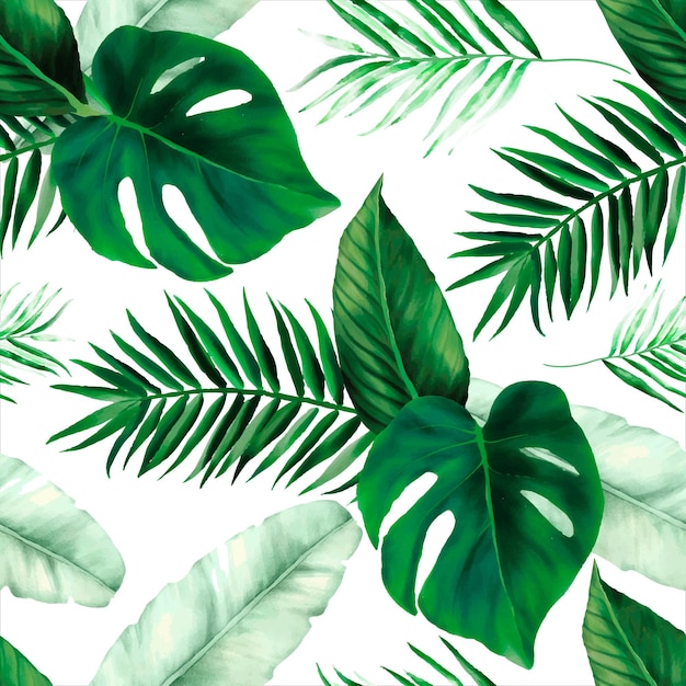 우아한 녹색 열 대 잎 수채화 원활한 패턴