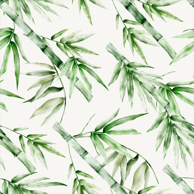 Free vector elegant greenery bamboo watercolor floral seamless pattern