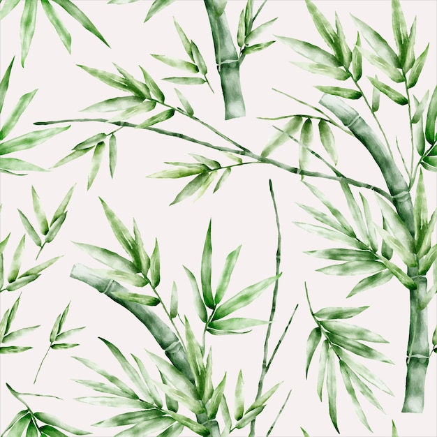 Free vector elegant greenery bamboo watercolor floral seamless pattern