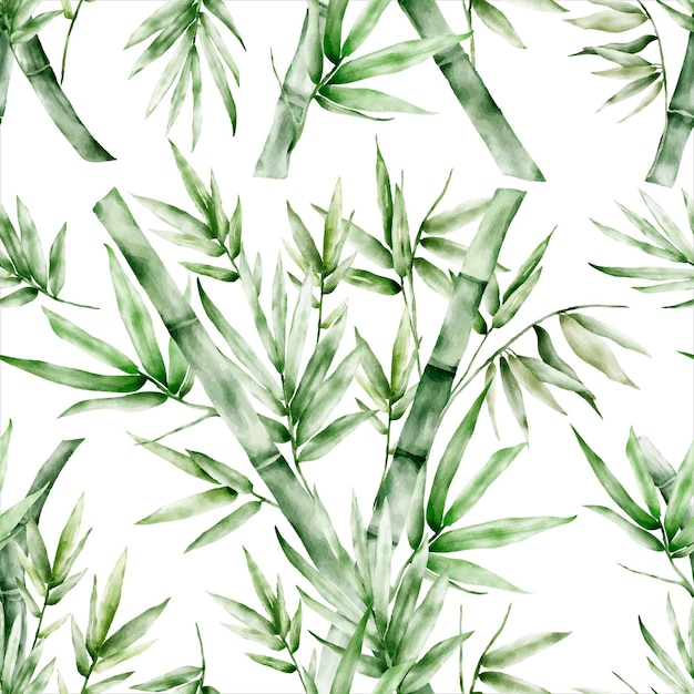 Free vector elegant greenery bamboo watercolor floral seamless pattern