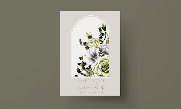 Free vector elegant greenery flower watercolor wedding invitation template