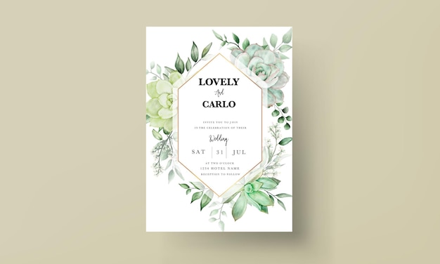 Elegant greenery watercolor floral wedding invitation card