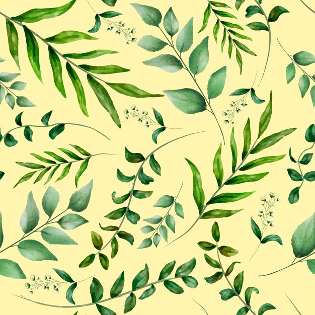 elegant greenery watercolor leaves seamless pattern