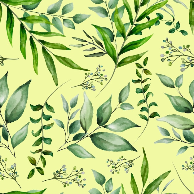 Elegant greenery watercolor leaves seamless pattern