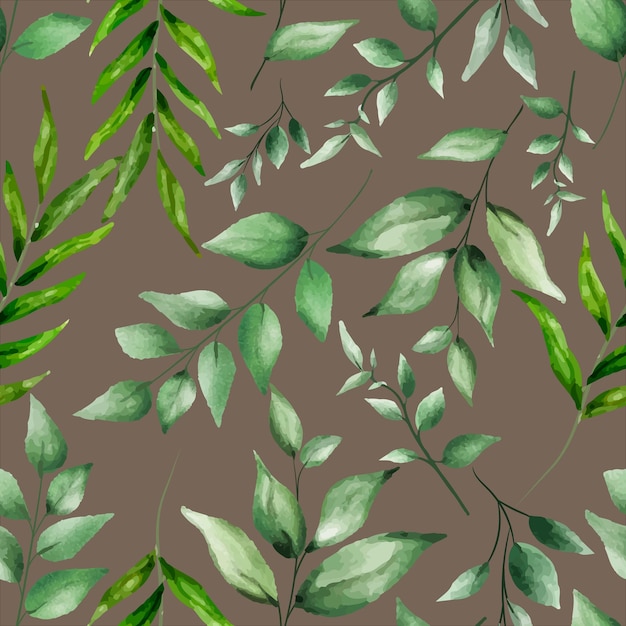 elegant greenery watercolor leaves seamless pattern