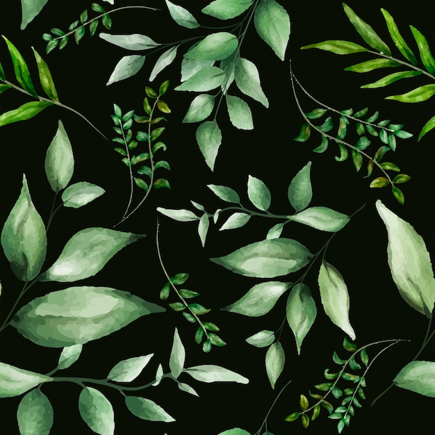 Free vector elegant greenery watercolor leaves seamless pattern