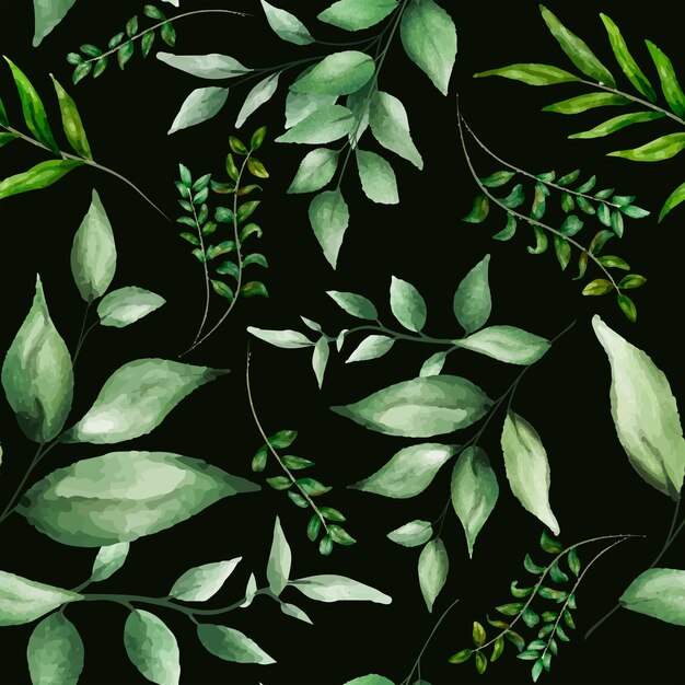 elegant greenery watercolor leaves seamless pattern