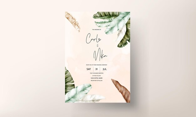 エレガントな手描き水彩熱帯の葉の招待カード