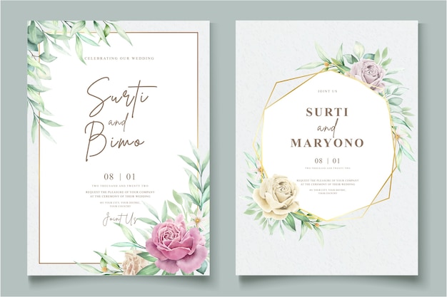 elegant hand drawing wedding invitation floral design