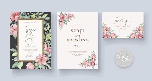 Free vector elegant hand drawing wedding invitation floral design