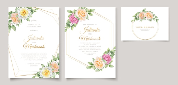 Free vector elegant hand drawing wedding invitation floral design