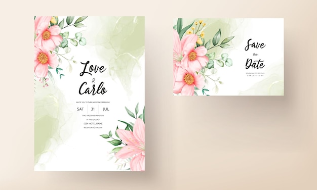 Free vector elegant hand drawing wedding invitation watercolor floral design